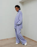 Women’s lavender knit tunic and loose pants set with bead embellishments