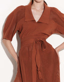 Close-up of Luna Italian viscose tunic featuring a waist-defining belt by Aina Gasse