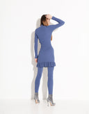 Mini-dress-with mesh-neckline-blue-2