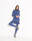 Mini-dress-with mesh-neckline-blue-3