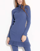 Mini-dress-with mesh-neckline-blue-4