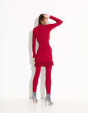 Mini-dress-with mesh-neckline-red-2