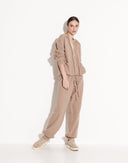 Cozy beige knitted set with drawstring detail