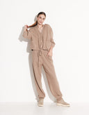 Cozy beige knitted set with drawstring detail