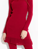 Aina Gasse red mini dress with feminine V-neck and mesh neckline detail